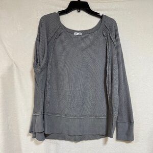 Dex Top Women's 3X Gray Waffle Knit Round Neck Wide Long Sleeve Pullover